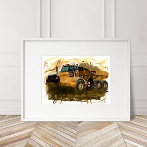 Stampa di un camion di pietra dipinta a mano. Poster unico di un camion di pietra. Decorazione murale automobilistica in edizione limitata.