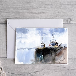 Tug Boats Greetings Card, Printable Digital Download