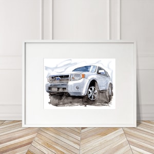 Stampa Ford Escape dipinta a mano. Poster Ford Escape unico. Decorazione murale automobilistica in edizione limitata.