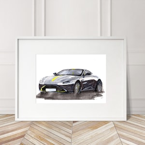 Stampa Aston Martin Vantage dipinta a mano. Poster Vantage unico. Decorazione murale automobilistica in edizione limitata.