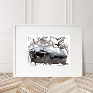 Stampa Porsche 911 2020 dipinta a mano. Poster Porsche 911 unico. Arte murale automobilistica in edizione limitata.