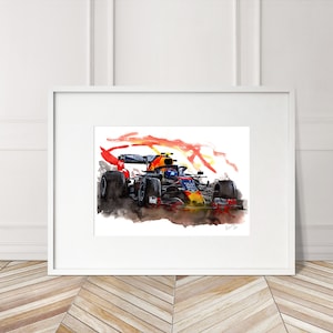 Stampa dipinta a mano di Formula 1 Red Bull Racing. Poster di Formula 1 unico. Arte murale automobilistica in edizione limitata.