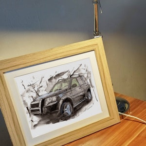 Stampa Land Rover Freelander dipinta a mano. Poster Freelander unico. Decorazione murale automobilistica in edizione limitata.