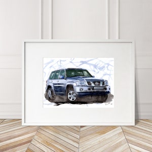 Stampa Nissan Patrol Y61 dipinta a mano. Poster Nissan Patrol unico. Decorazione murale automobilistica in edizione limitata.