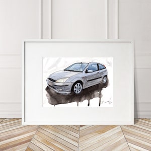 Stampa Ford Focus MK2 dipinta a mano. Poster esclusivo della Ford Focus. Decorazione murale automobilistica in edizione limitata.