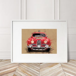 Stampa Saab 96 Monte Carlo dipinta a mano. Poster Saab 96 unico. Decorazione murale automobilistica in edizione limitata.