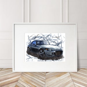 Stampa Honda S2000 dipinta a mano. Poster unico della Honda S2000. Decorazione murale automobilistica in edizione limitata.