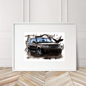 Stampa Range Rover Sport dipinta a mano. Poster Range Rover unico. Decorazione murale automobilistica in edizione limitata.