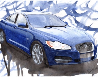 Painting of a Jaguar XFLimited Print Automobile .