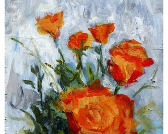 Orange flowers Numbered limited edition Giclee Print of an acrylic Painting