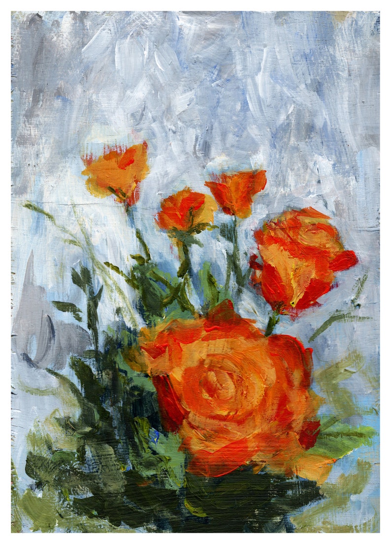 Orange flowers Numbered limited edition Giclee Print of an acrylic Painting by Myles Laurence Art