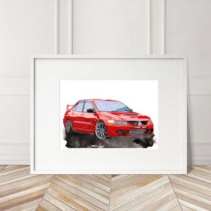 Stampa Mitsubishi Evo 8 dipinta a mano. Poster esclusivo Mitsubishi Evo 8. Decorazione murale automobilistica in edizione limitata.