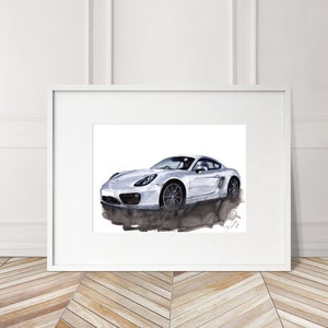 Stampa Porsche Cayman 981 dipinta a mano. Poster Cayman unico. Decorazione murale automobilistica in edizione limitata.