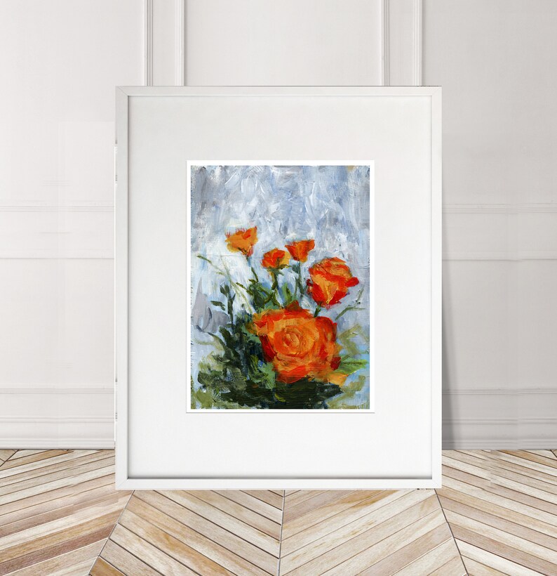 Orange flowers Numbered limited edition Giclee Print of an acrylic Painting by Myles Laurence Art