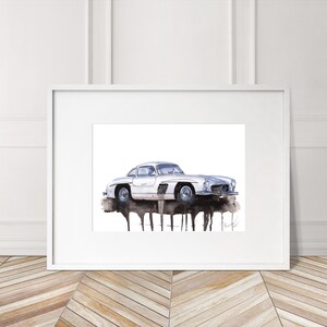 Stampa Mercedes 300SL dipinta a mano. Poster esclusivo della Mercedes 300SL. Decorazione murale automobilistica in edizione limitata.