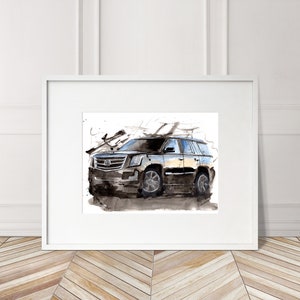 Stampa Cadillac Escalade dipinta a mano. Poster esclusivo della Cadillac Escalade. Decorazione murale automobilistica in edizione limitata.