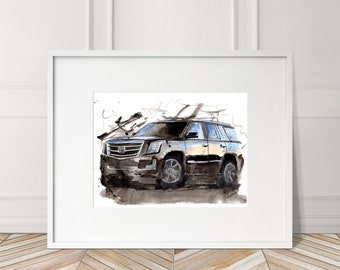 Hand Painted Cadillac Escalade Print. Unique Cadillac Escalade Poster. Limited Edition Automobile Wall Art