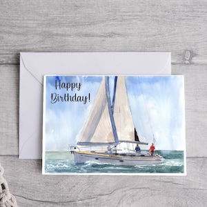 Sailboat Yacht Birthday Card, Printable Digital Download