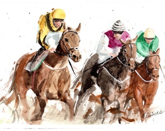 Horse Racing "Race To The Finish" Numbered limited edition Giclee Print of a Watercolour Painting