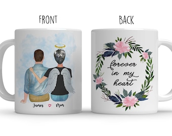 Gepersonaliseerde herdenkingsmok, rust in vrede, Angel Wings Mom, overleden moeder, Mother Son Memorial, Mom in Heaven, ter nagedachtenis aan moeder, Moederdag