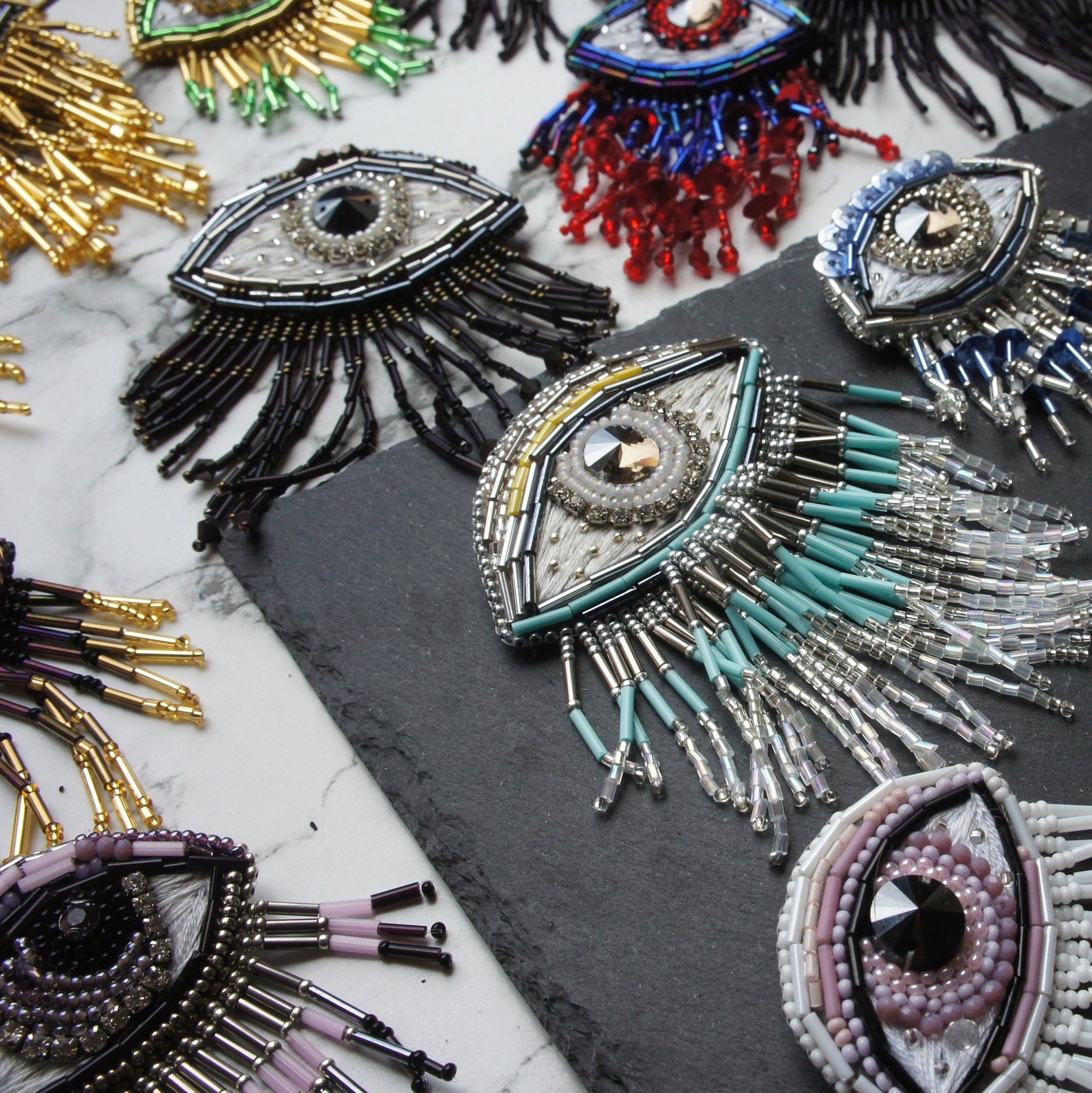 Eye brooch bead brooch green eye fashion brooch Etsy