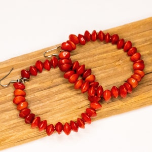 Red Seed Large Hoop Earrings