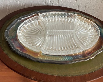 Silver-plated serving bowl with glass insert - 5 pieces. 40x27 cm (15 inches long) Vintage