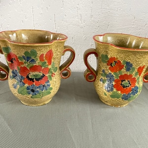 Set of 2 antique vases Villeroy & Boch Mettlach - Identical. early 20th century - alpine flowers - Marked and numbered - in very good condition