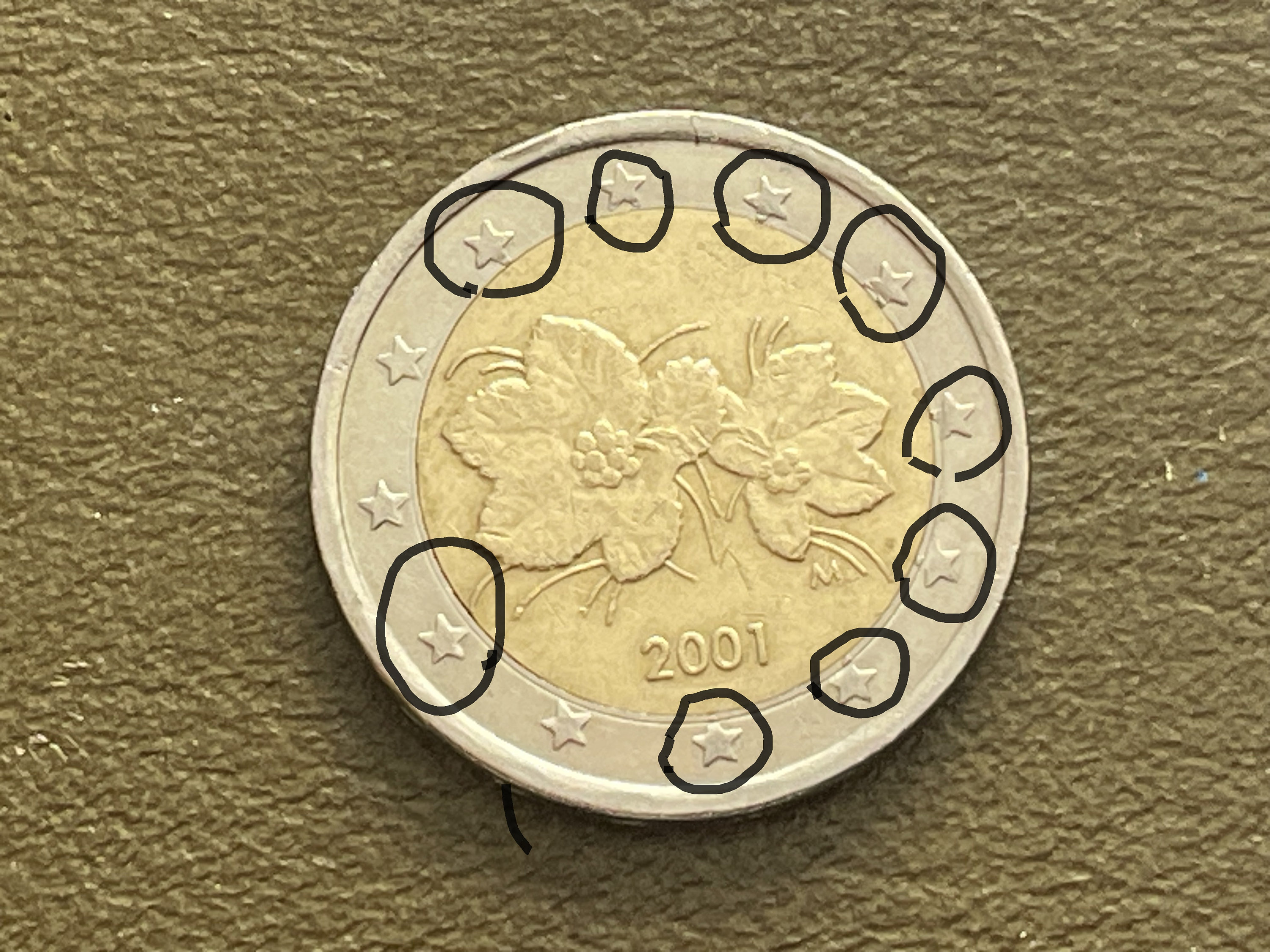 Minting Errors: Finland 2001 2 Euro Coin With Minting Errors on