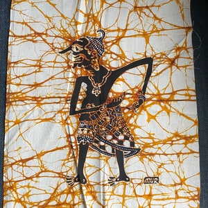 35x30cm batik painting Indonesia - batik cloth not framed. Wajang Wayang shadow play doll. Yogyakarta Java NEW signed