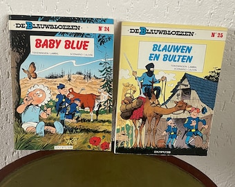 De Blauwbloezen - deel 24  Baby Blue en deel 25  Blauwen en bulten - 1980s stripboeken Dupuis