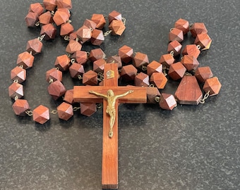 160 cm Rosary wood - with crucifix - wooden beads - Catholic In very good condition - Rosario