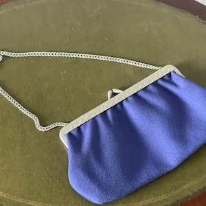vintage evening bag clutch model - medium blue - approx. 22x12 cm with short chain. Silver-colored enameled frame. See photos. Little used.