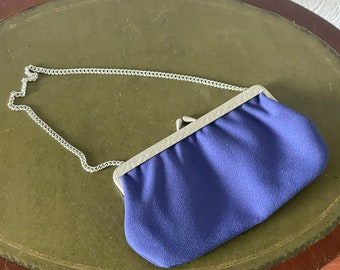 vintage evening bag clutch model - medium blue - approx. 22x12 cm with short chain. Silver-colored powder-coated frame. See photos. Little used