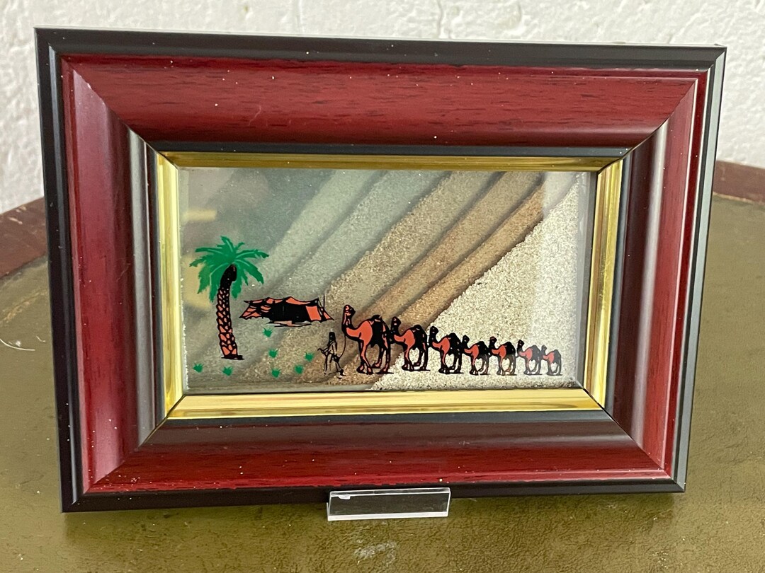 砂絵　UAE Vintage Framed Sand Photo Wood Frame Wall Decor Souvenir