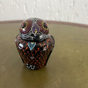 Wooden owl Laque - lacquered wood and hand-painted box with lid - owl Vintage approx. 6 cm Trinket box handpainted lacquer wood