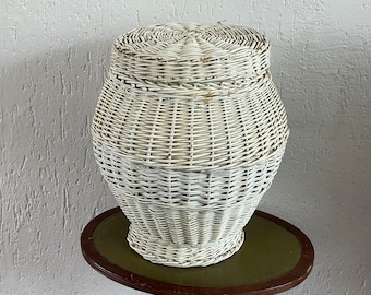 45x35cm / 18x14" Cesta de lavandería grande cesta de mimbre BLANCO Cesta de serpiente almacenamiento cesta de lana cesta de lana cesta de calcetín ropa revistero, etc. Vintage 1970s