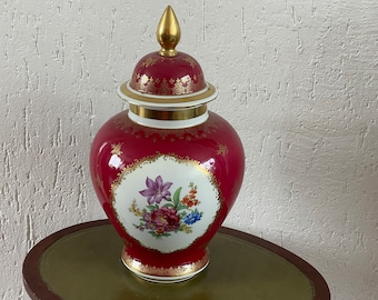 42 cm high vase lidded cupboard vase Bavière Schuman Arzberg with gold-plated details and floral pattern