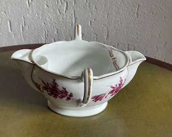 Limoges Sauciere France avec motif floral et accents plaqués or 24 carats. Environ. 1950 environ 18 cm - 7 pouces saucière sauce saucière