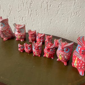 Bali Indonesia Set of 7 or 6 owls wood BOHO style hand painted. 3-10 cm high. See text Woodcarving Bali