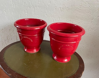 Set/2 red glazed flower pots Heritage Planter - approx 18x18cm each. In good condition. See text. Marked
