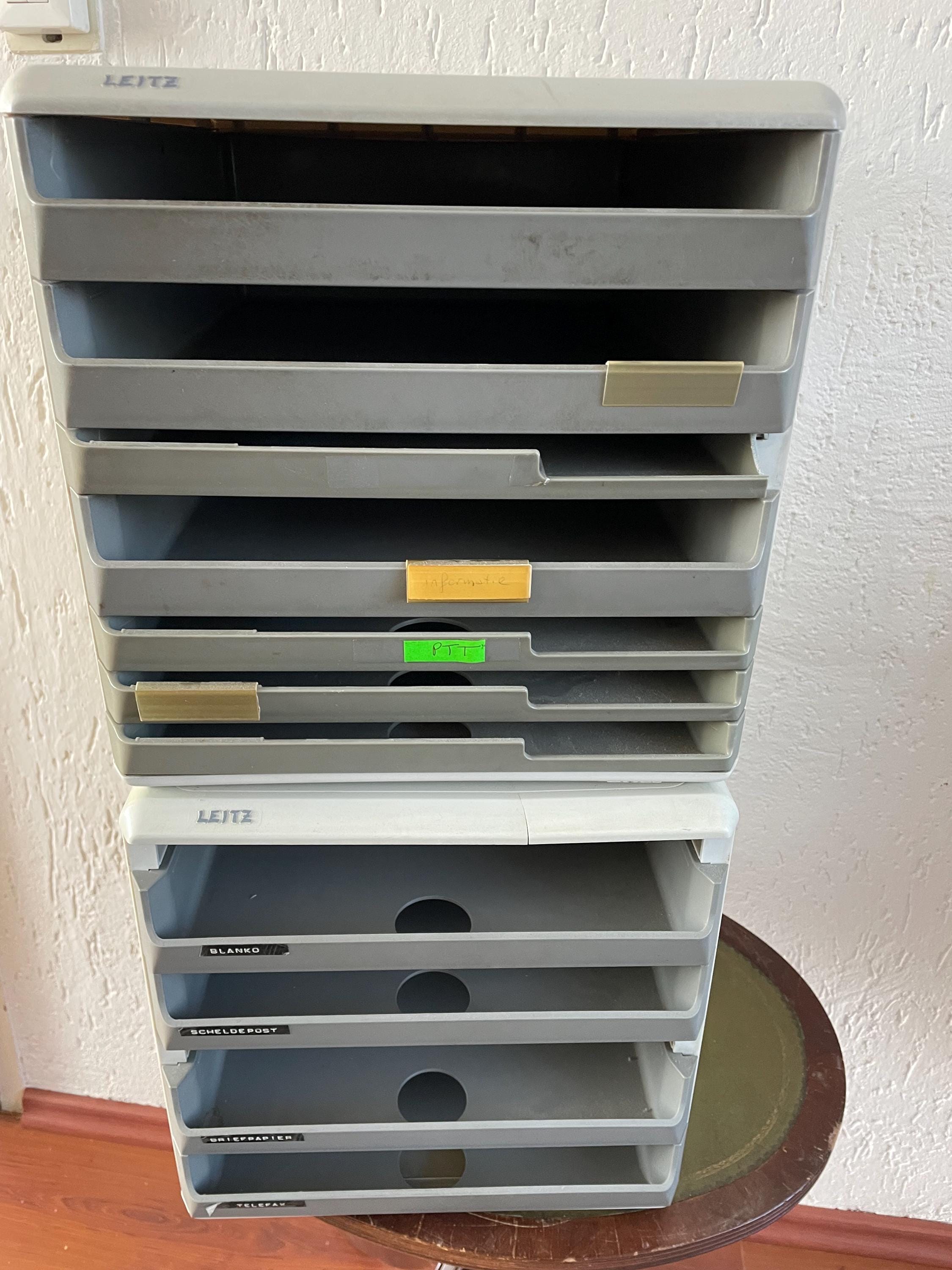 Set of 2 Leitz Desk Mail Trays / Organizers With Drawers. Plastic ...