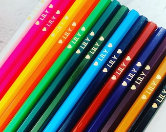 Set of 12 Personalised Colouring pencils school homework drawing name initials Party bag filler personalised pencil children’s gift birthday