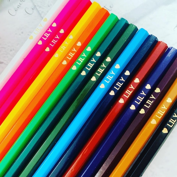 Set of 12 Personalised Colouring pencils school homework drawing name initials Party bag filler personalised pencil children’s gift birthday