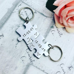 Personalised Couples Puzzle Jigsaw Keyring Set Gift Present wedding anniversary valentines day Christmas 10th wedding anniversary aluminium