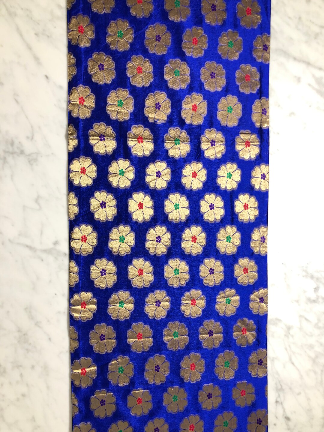 Table Runner Royal Blue With Large Gold Stamp Flower 190 Cm X Etsy