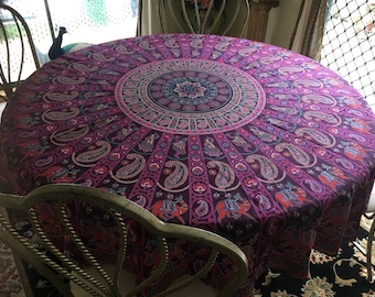 Round Table Cloth 180cm dia. Boho Chic Bohemian Style Violet Wonder 100% Cotton