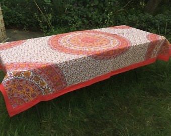 Table Cloth (Hand printed) Red Floral Circles 210 cm x 140 cm