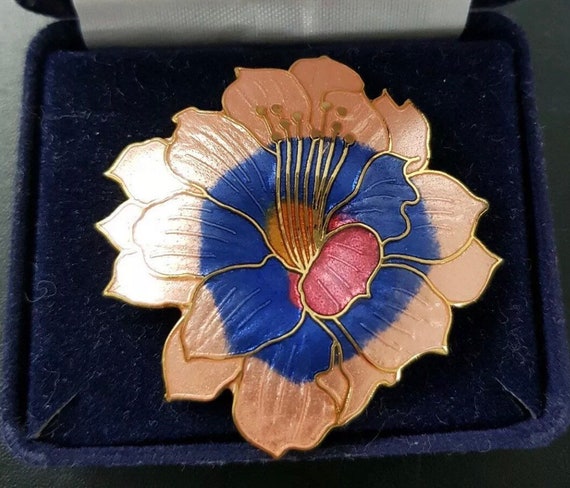 Vintage Cloisonné Orchid Brooch | Pink Orchid Broo
