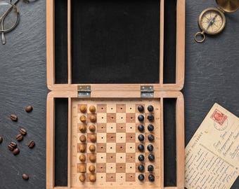 Soviet Travel Chess Set 1970s - Vintage Wooden Peg Chess Game in Book Case - USSR Road Chess - Gift for Chess Player